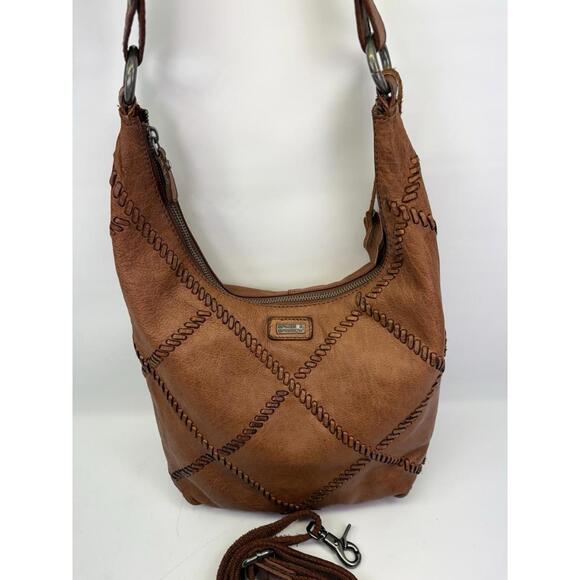 Spikes & Sparrow Handbags - Spikes & Sparrow Brown Leather Hobo Bag Whipstitch Crossbody Handbag Slouchy